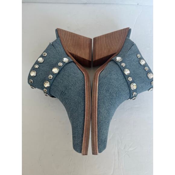 NWT Gianni Bini Walden Denim Rhinestone Embellished Slip On Western Mules Sz 8 - Picture 4 of 11